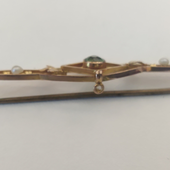 Vintage 9k Gold Open Bar Gem Brooch - Picture 7 of 8